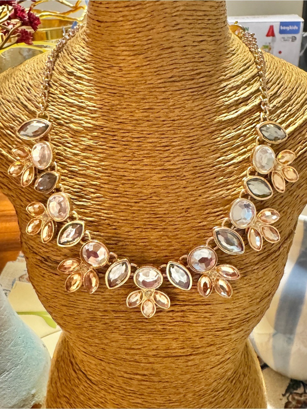 Gold-Tone Pink Crystal Statement Necklace
